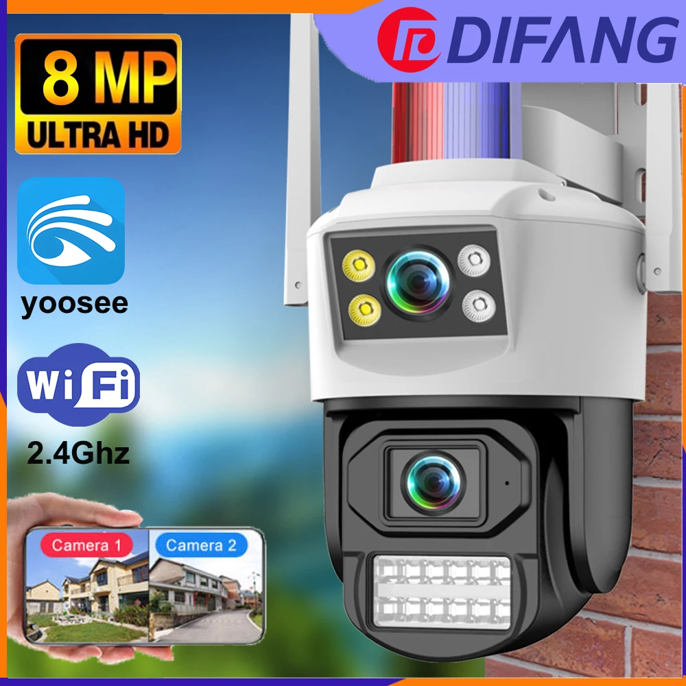 DIFANG 4K Dual Lens outdoor Wifi Security Camera, two-way audio, Color night Vision, Wireless CCTV  IP Camera with Light Alarm