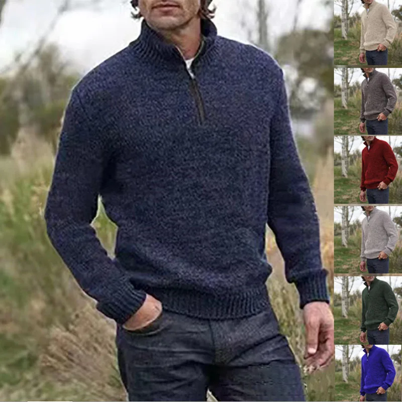 

European and American Autumn and Winter Men's Zippered Long Sleeved Warm Bottom Shirt