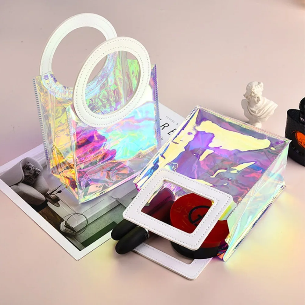 

Practical PVC Clear Tote Bag Transparent Round Shape Handle Transparent Shopping Bags Square Shape Handle Hand Gift Bag