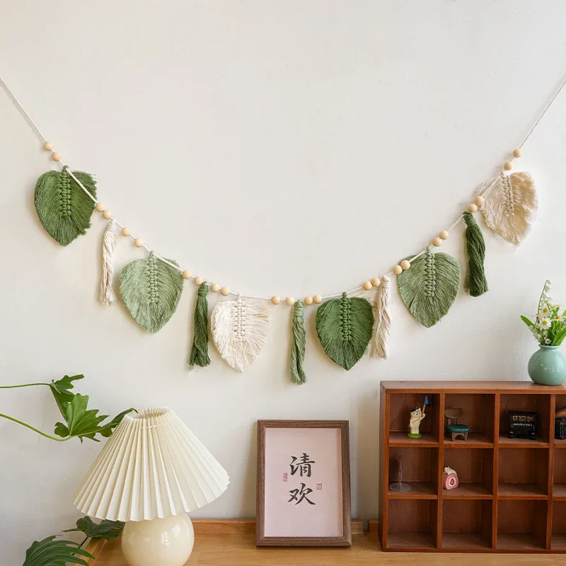 

Leaf woven tapestry pastoral wall decoration tassel wall hanging B&B room background wall curtain