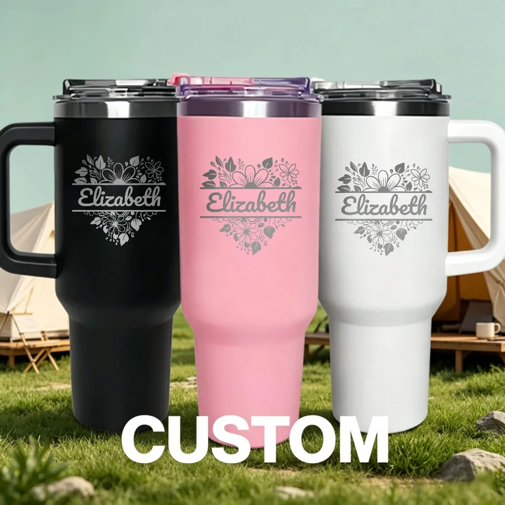 Personalized Mom 40oz Stainless Steel Tumbler, Custom Name Coffee Cup, Sweet Mother's Day Gift from Daughter and Son, Daily Use