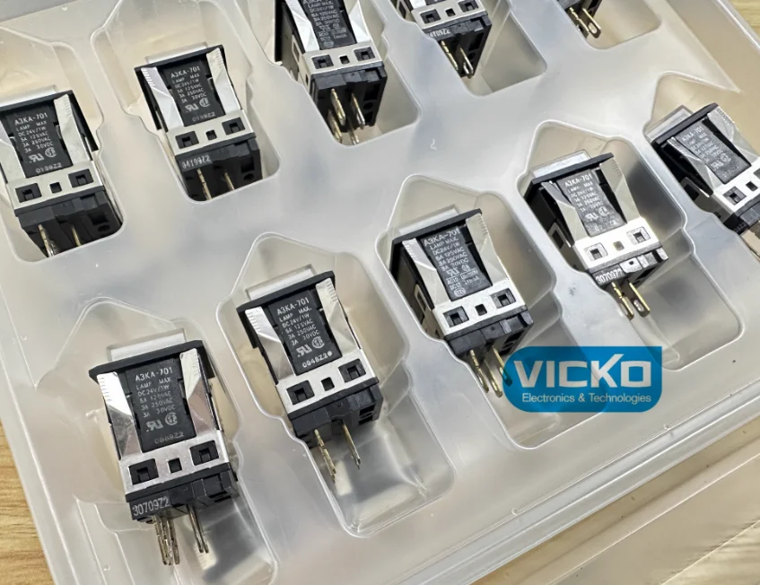 5pcs/lot A3KA-701 Japan White Button Switch DC24V 5A 3A Self Resetting 5 Pin with Hole for Electronics Market