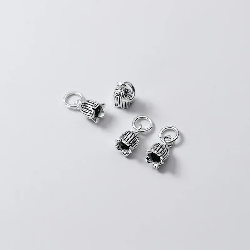 TrustDavis Real 925 Sterling Thai Silver Fashion Tulip Flower Charm Pendant Handmade DIY Accessories Jewelry Wholesale  DZ451