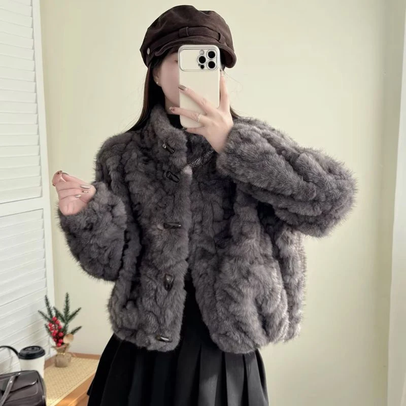 Women Faux Fur Jacket Fall Winter Fashion Stand Collar Thick Warm Coats Office Lady Long Sleeve Toggle Button Outwear Tops New
