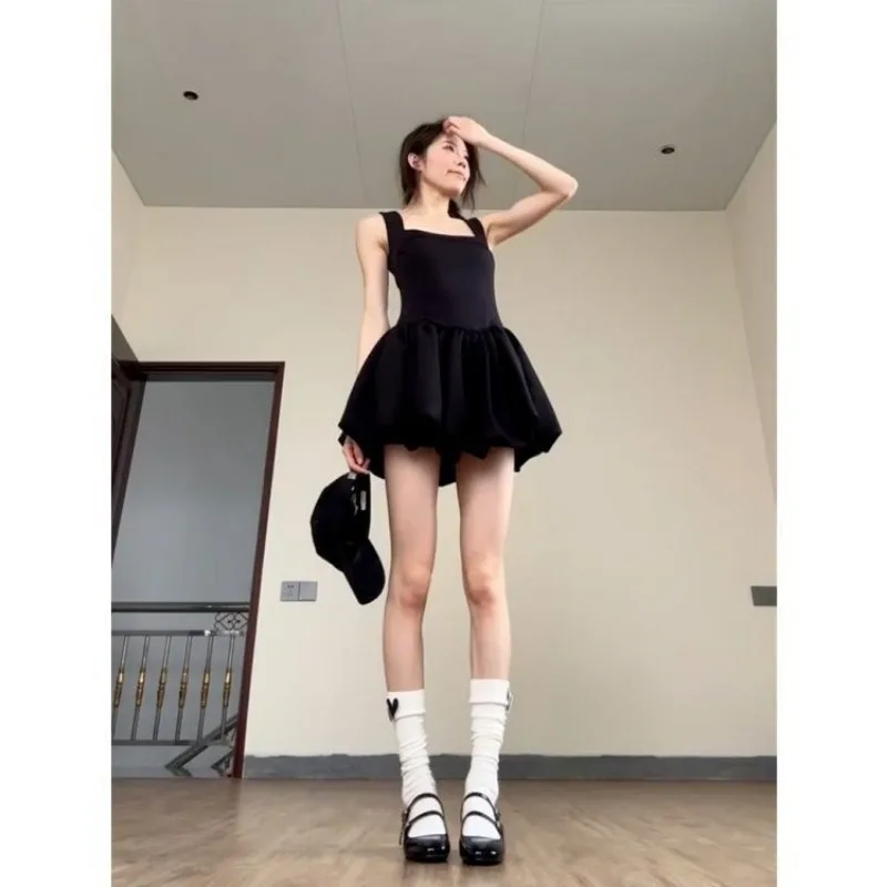 Dames zwarte mouwloze mini-jurk herfst elegantie Franse stijl bodycon a-lijn ballerina zoete cinched taille voor vakantie-outfit