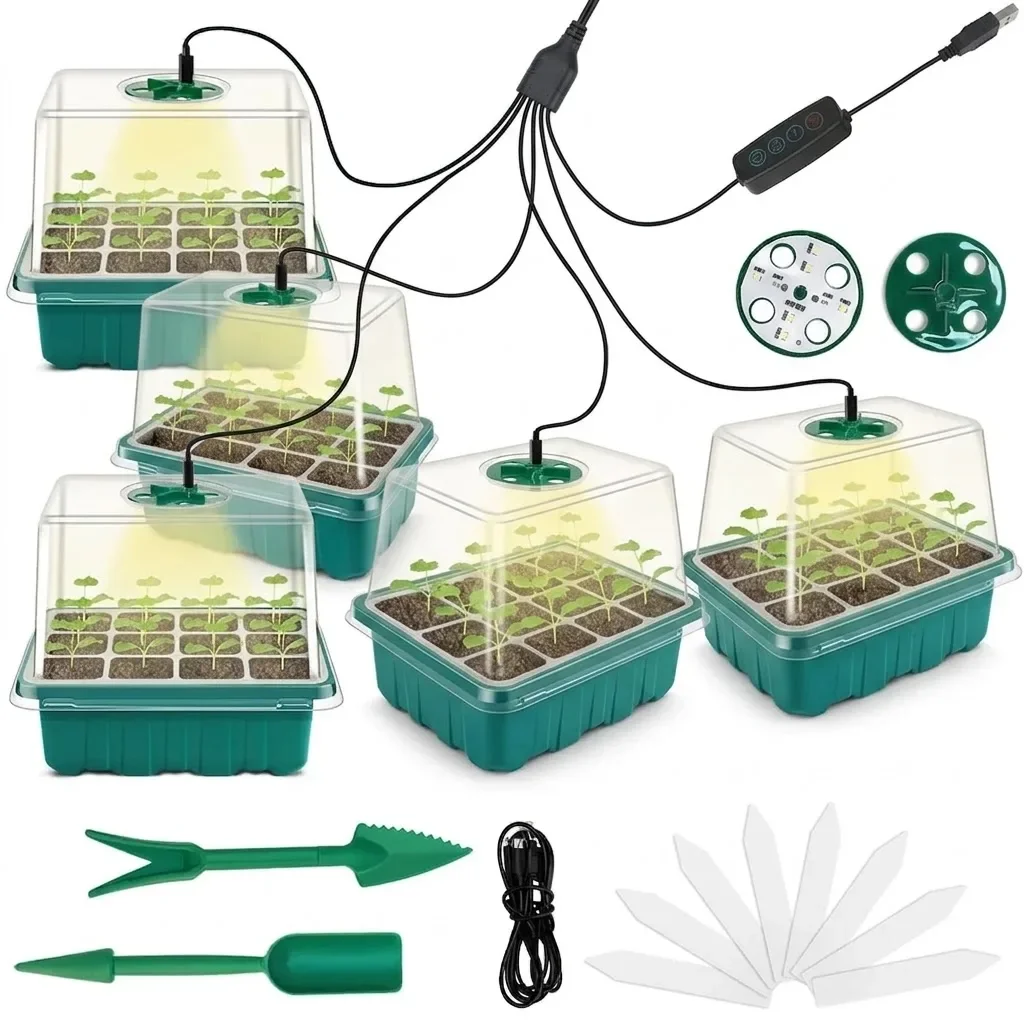 LED Grow Light Nursery 12Cell Seedling Pots Plant Flower Seed Starter Trays Home Greenhouse Growing Lamp Timer Kit Controller