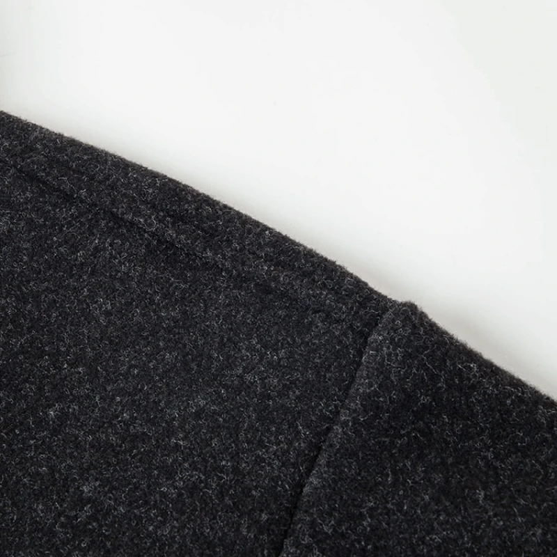 سترة منسوجة من طبقتين للرجال قميص بولو مزيج من الصوف، مبطن بالصوف سميك، ياقة منقوشة شتاء دافئ، أحمر أسود كحلي #4