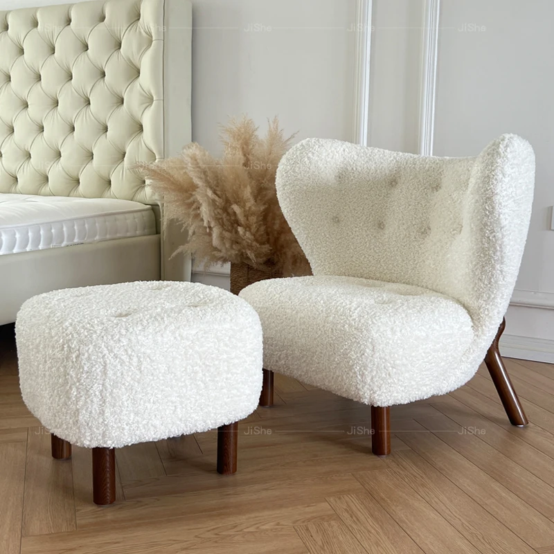 Nordic Lamb Wool Single Living Room Retro Cream Leisure Chair Designer Couch Cadeiras De Sala De Estar Internet Celebrity Sofa