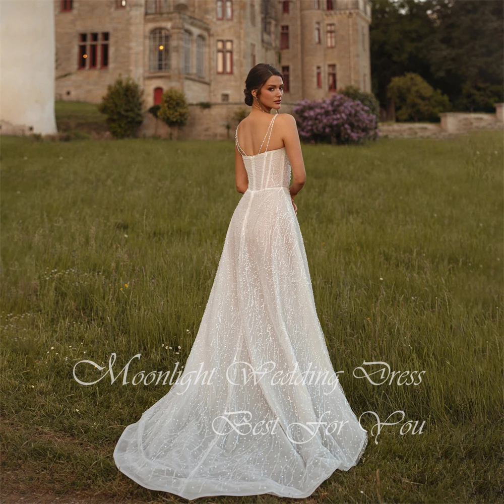 Elegant Sweetheart Lace A-Line Wedding Dresses Women 2026 Spaghetti Straps Open Back Sweep Train Vestidos De Novia Customized