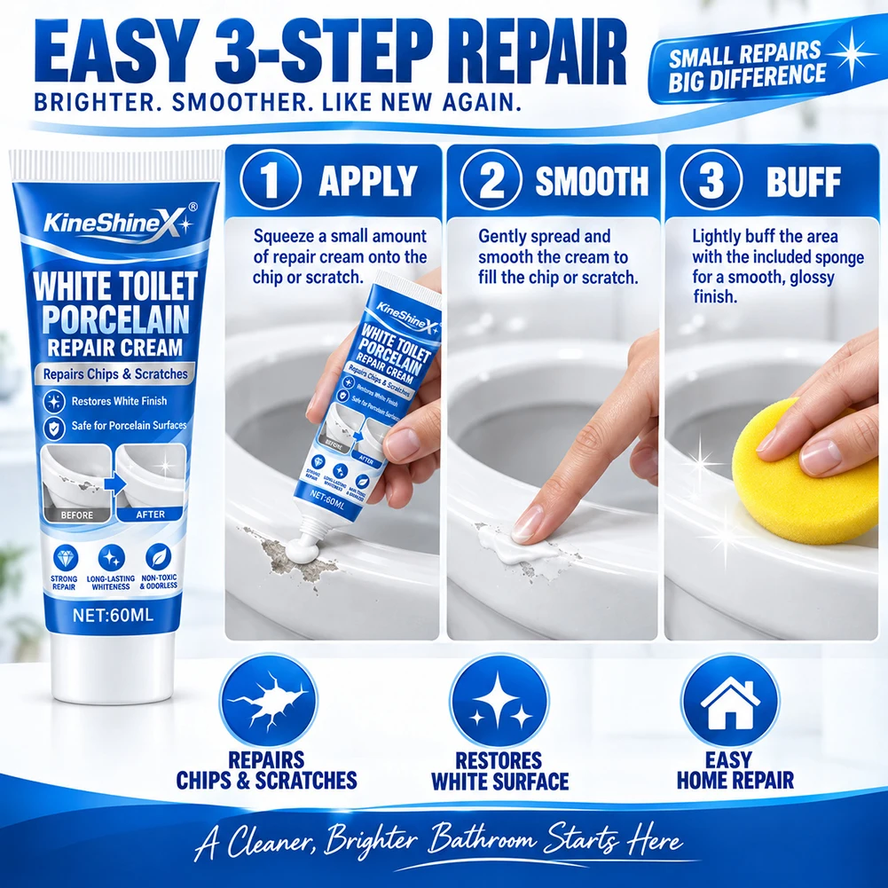 White Bathtubs Refinishing Paste Toilet Ceramic Surfaces Cracks Sealer Waterproof Fast Curing Restores Original-Glossy Repair