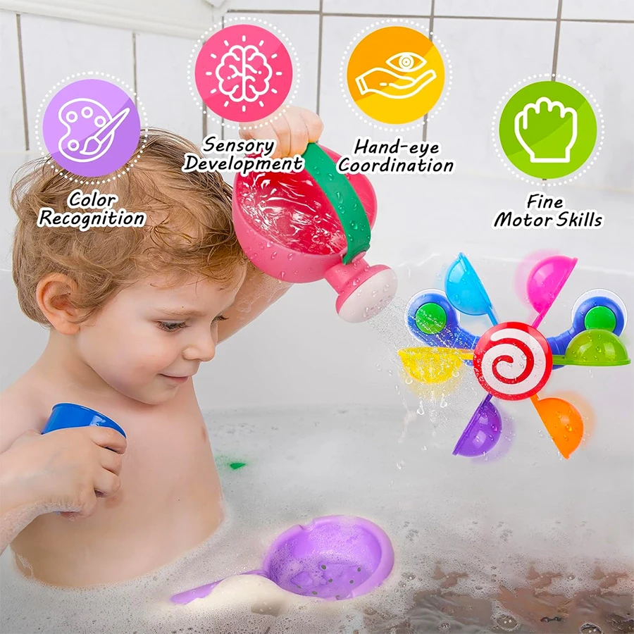 Baby bath toys, children's watering can bath spoon windmill water toy 3-piece set, fun interactive water bathtub toys