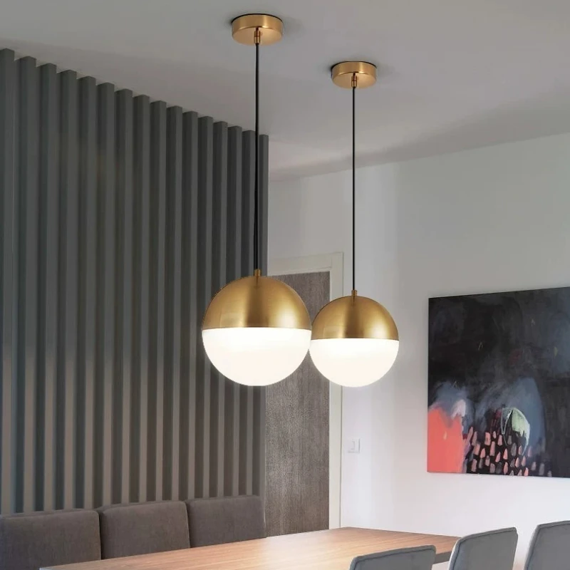 Golden Glass Ball Chandelier Nordic Modern Minimalist Living Dining Room Bar Counter Bedside Light Home Decoration Hanging Lamp