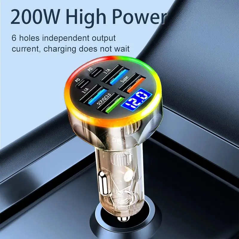 USB Car Charger 6-port USB Fast Car Charger LED Voltage Display Portable Flash Charging Charger Car Accessories GPS Device