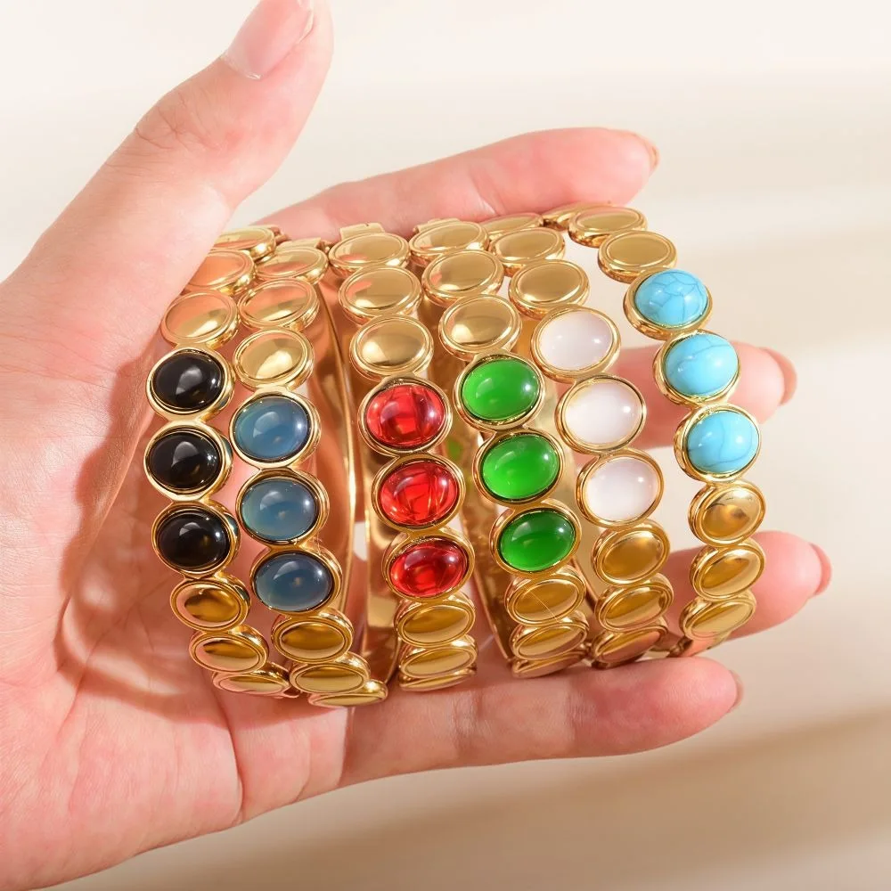 Alloy Cat's Eye Stone Bracelet Colored Dropper Oil Vintage Colored Dropper Oil Bangle Retro Stackable Women's Hand Bracelet