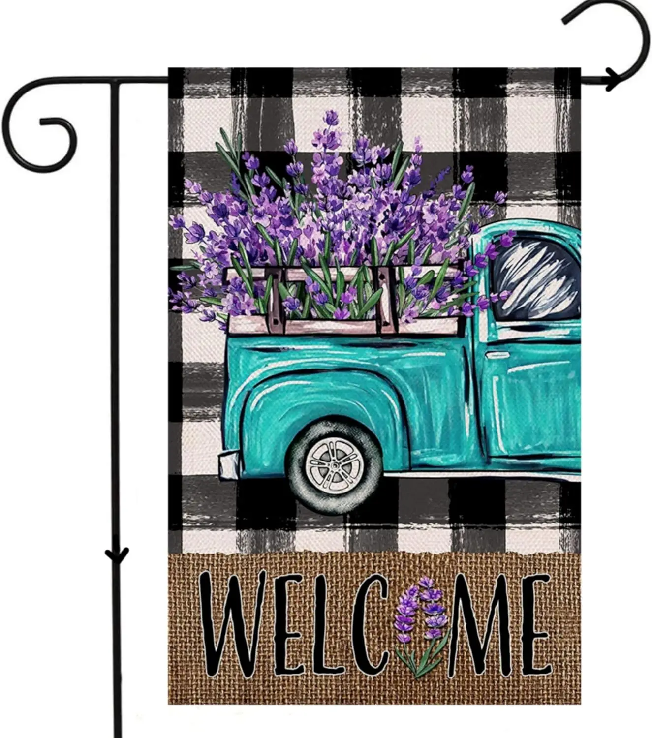 Purple Lavender Welcome Spring Midget Truck Double-sided Garden Flag 12x18 inch, Home Outdoor Yard Lavender  Garden Fla