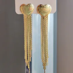 Trendy Love Drawing Metal Heart Tassel Hanging Earrings for Women Gold Silver Color Copper Alloy Drop Earrings Party Jewelry