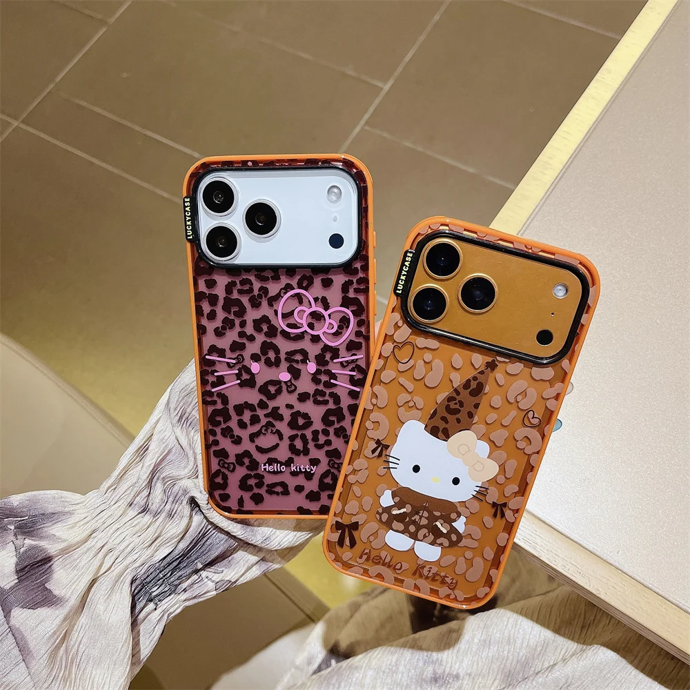 

Fashion Leopard Cute Cartoon Hellokitty Phone Case for iPhone 16 15 Pro 17 14 Pro Max Cover Shockproof Funda New Protective Case