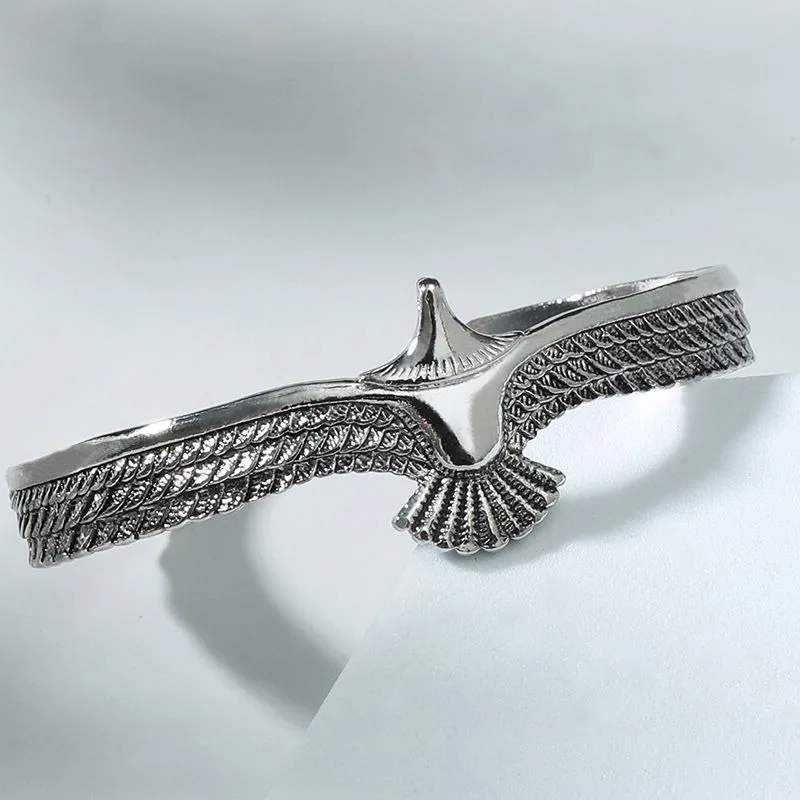 Buyee 925 Sterling Silber Männlicher Großer Armreif Kreis Niedlicher Adler Offener Armreif für Frau Mode Rock Punk Edlen Schmuck Armreifen – Detail 1