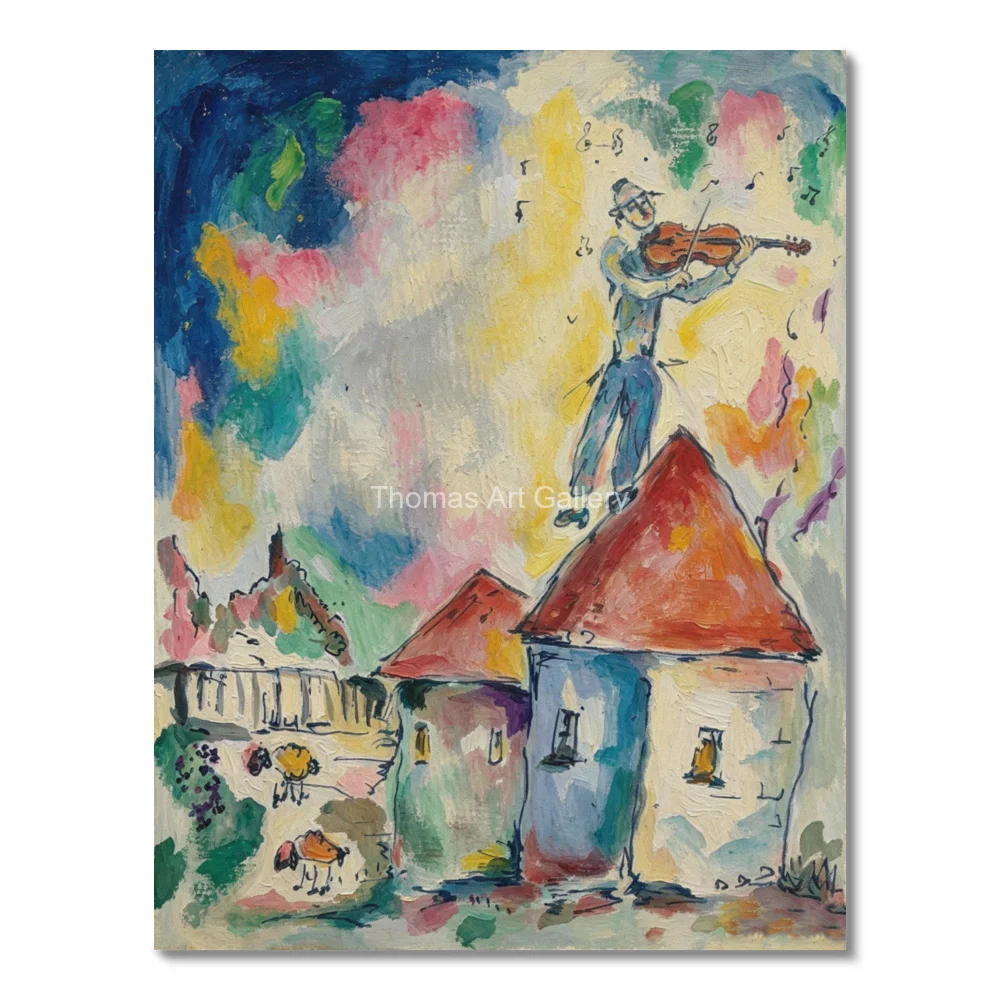Abstract Judaica Canvas Prints Fiddler on the Roof Musician Painting Colorful Jewish Folk Art Decor for Music Room Playroom Gift