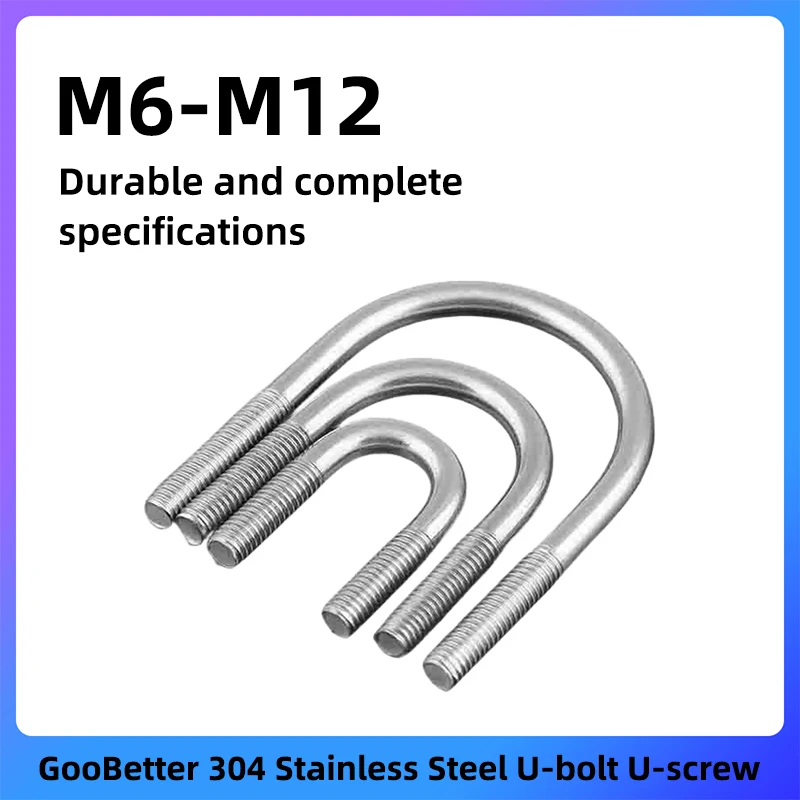 1Pcs U-bolt M6 M8 M10 M12 304 Stainless Steel U-shaped Screw Clip Pipe Clamp Bolt U-shaped Pipe Clamp Fixed