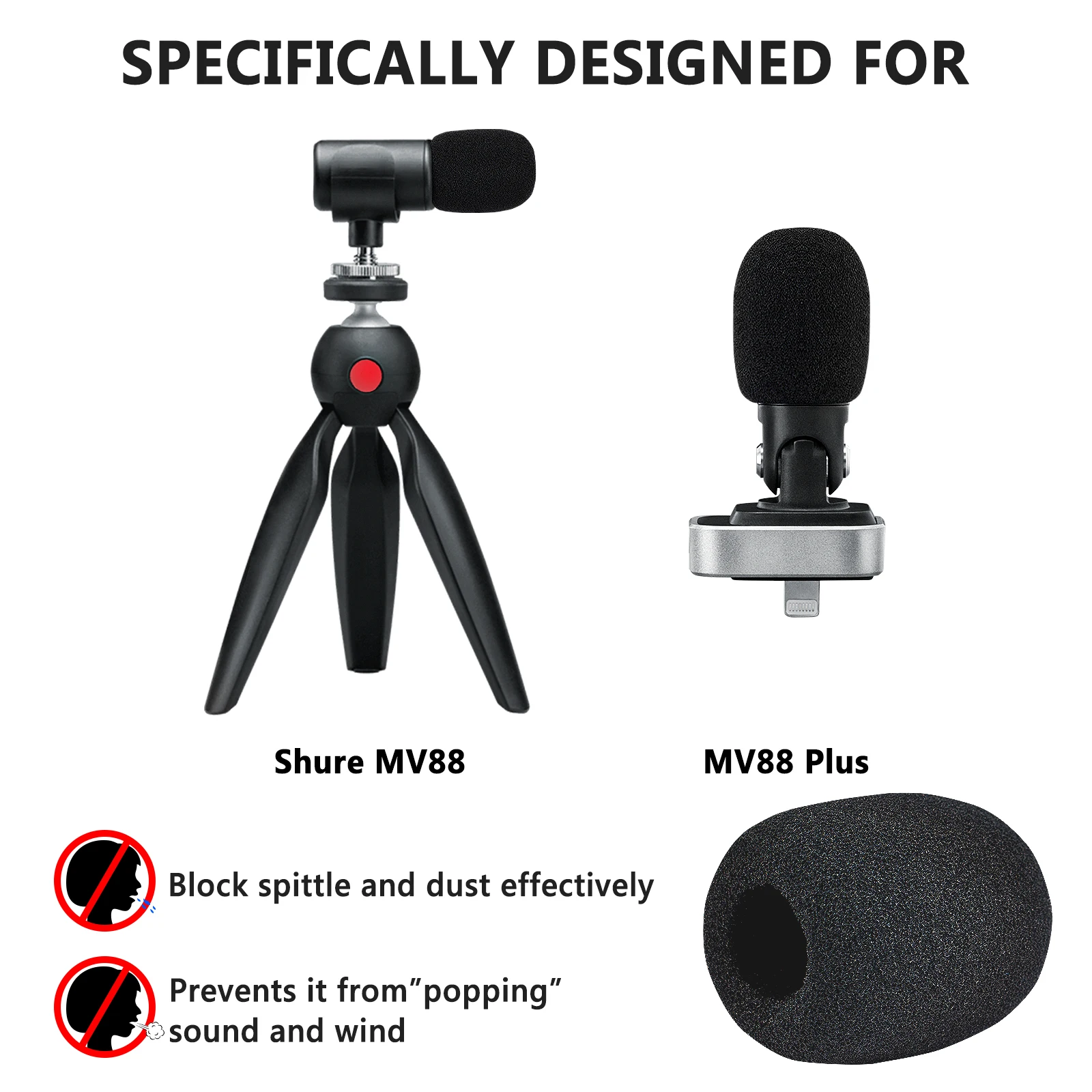 Geekria for Creators Foam Windscreen Compatible with Shure MV88, MV88+ Microphone Antipop Foam Cover, Mic Wind Cover