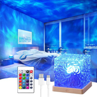 USB Ocean Wave Projector Light RGB 16 Colors Cube Night Lamp& Remote Home Decoration for Living Room,Bedroom,Hotel