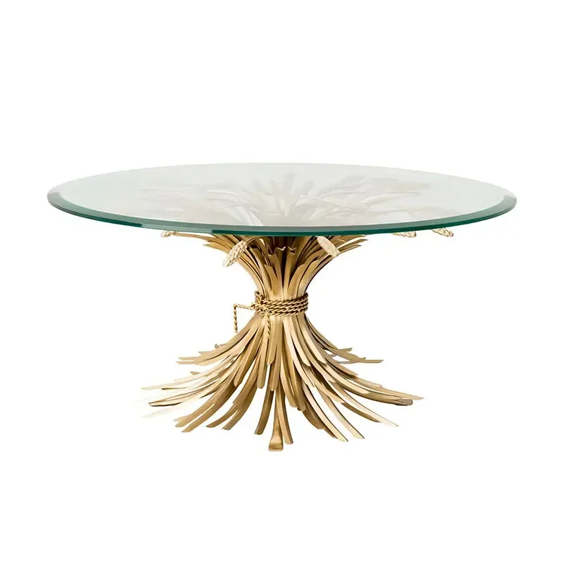 Italian light luxury stainless steel round glass coffee table modern designer artistic and creative stainless steel wheat ear