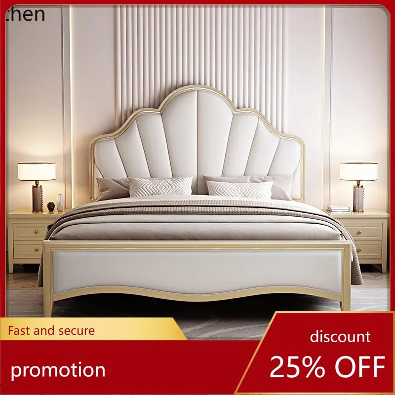 HXL Light Luxury Solid Wood Bed Master Bedroom Double Soft Pack Storage Bed