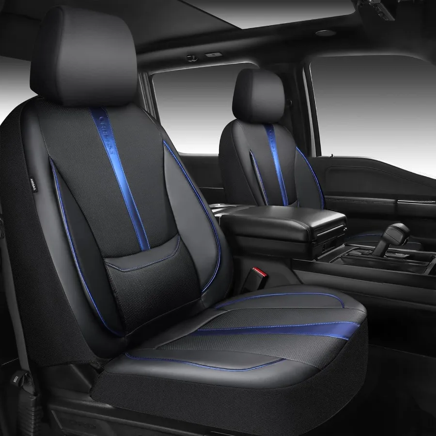 

Front 3D Foam Support Water Resistant Faux PU Leather Car Seat Covers 2 Pcs for Cars SUV Truck Most Vehicles Nappa Leather Styl