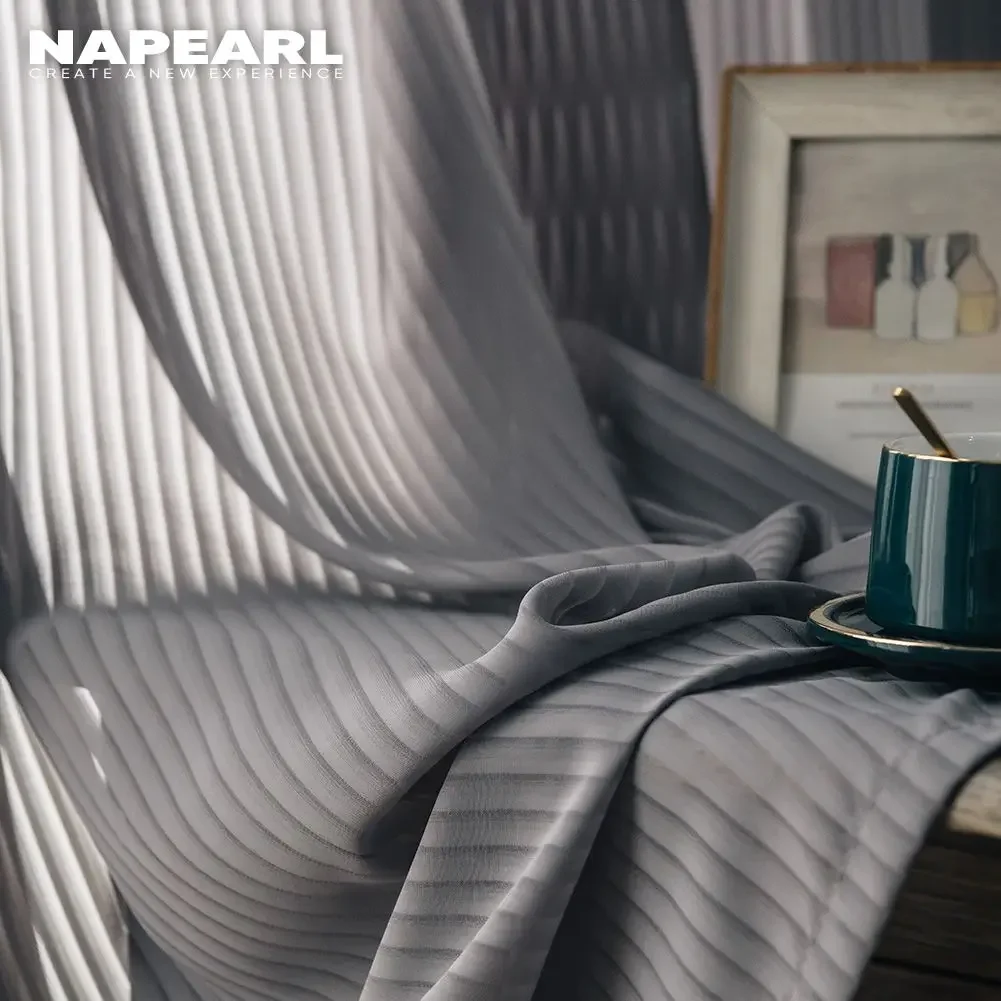 Modern Vertical Striped Gray Tulle Curtains For Living Room Sheer Curtain For Bedroom Transparent Blinds Voile Window Shades