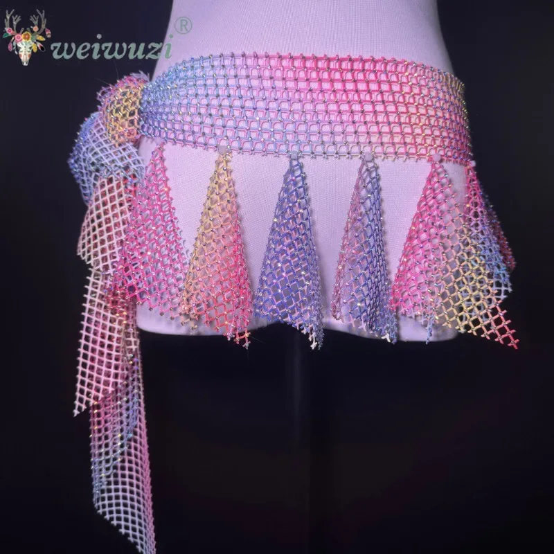 Belly Dance Practice Accessories Women's Flash AB Stones Small Triangle Fringe Hip Scarf Adult Oriental Dance Performance Belts