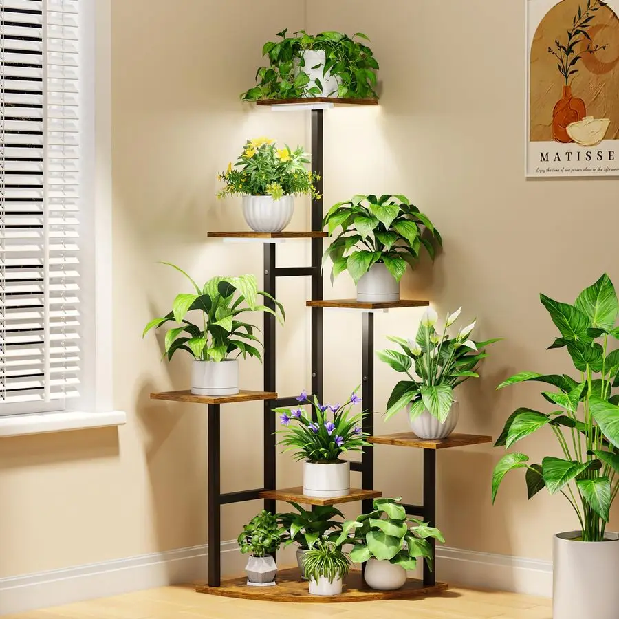 

Corner Plant Stand Indoor with Grow Lights, 7 Tiered Plant Shelf Indoor, 43 Corner Plant Stands for Indoor Plants, Metal Plant