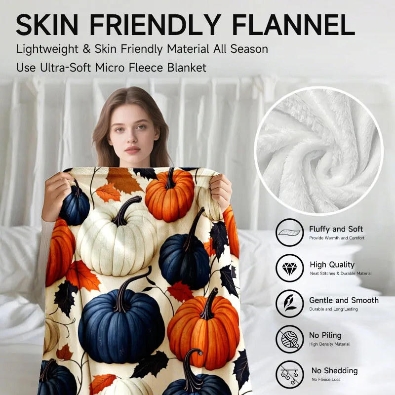 قطعة واحدة من بطانية الفانيلا بنمط اليقطين بطابع الخريف، ناعمة، مناسبة للأريكة والسرير والمكتب والاستخدام لجميع المواسم. #5