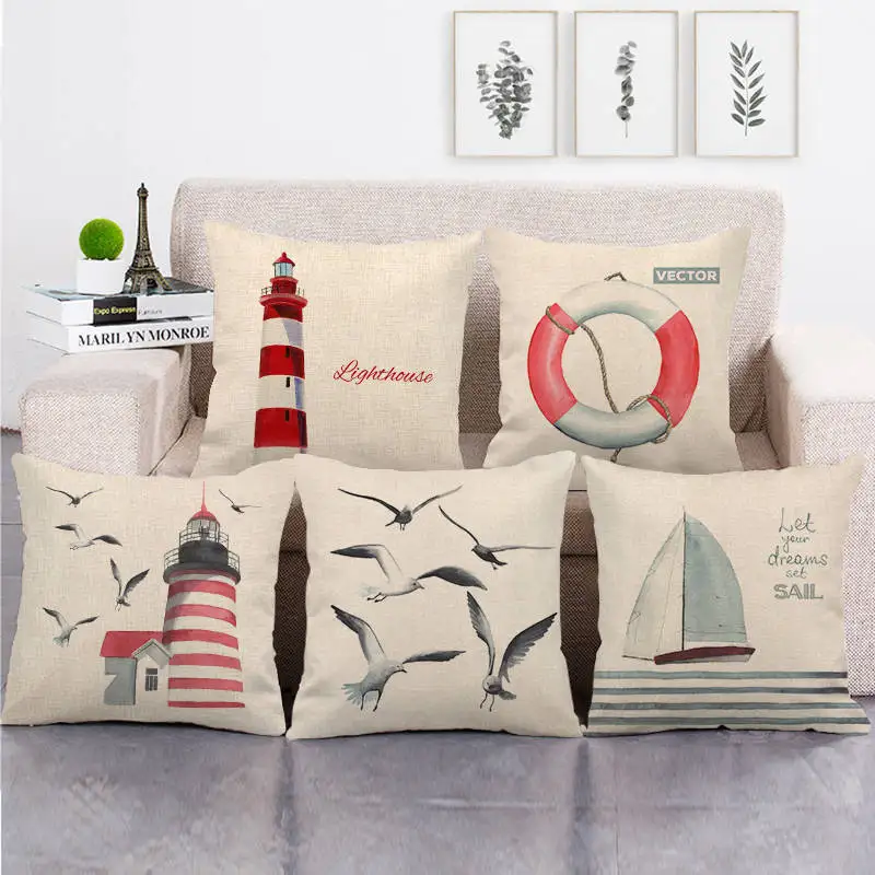 

Cartoon Navigation Pillowcase Blue Ocean Pillow Case Room Aesthetics Living Room Bedroom Sofa Bed Chair Pillow Cover Home Decor