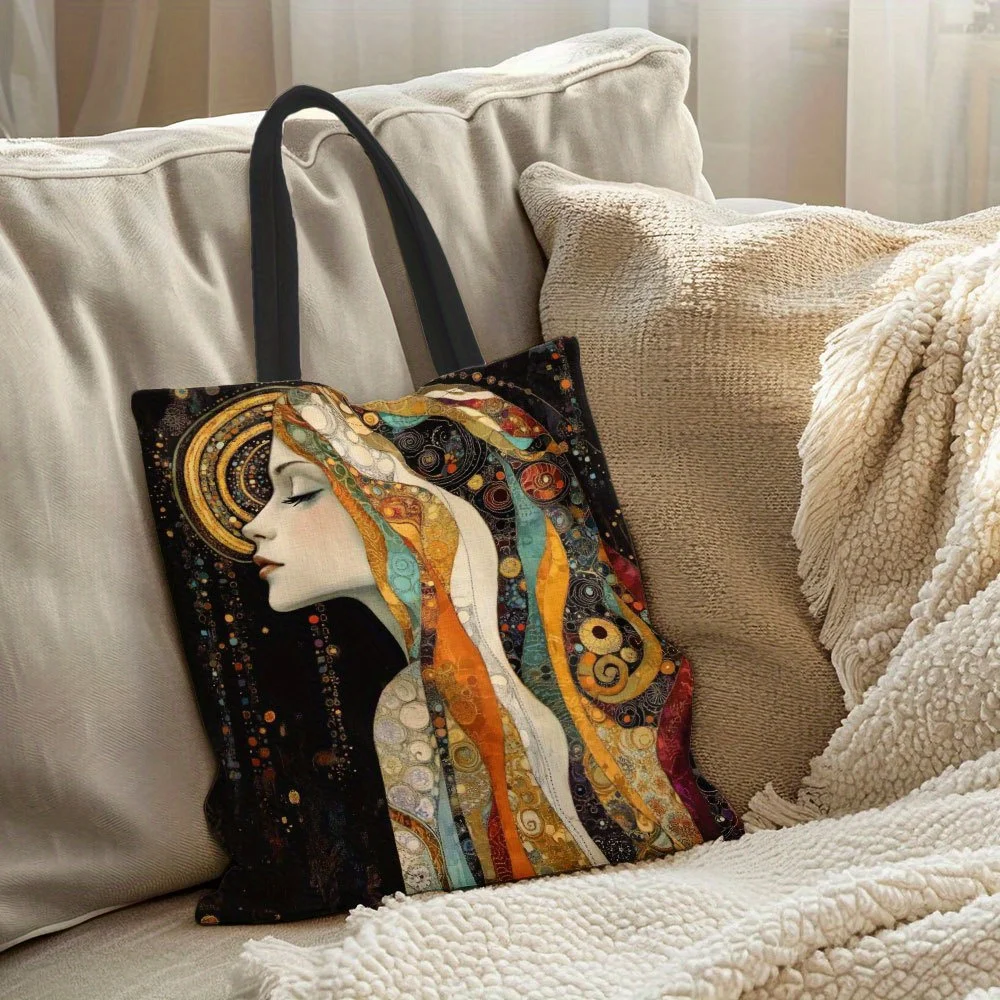 1pc Vintage Our Lady of Guadalupe Grocery Tote Bag - Religious Art Print with Earthy Tones - Durable Polyester Shopping Bag