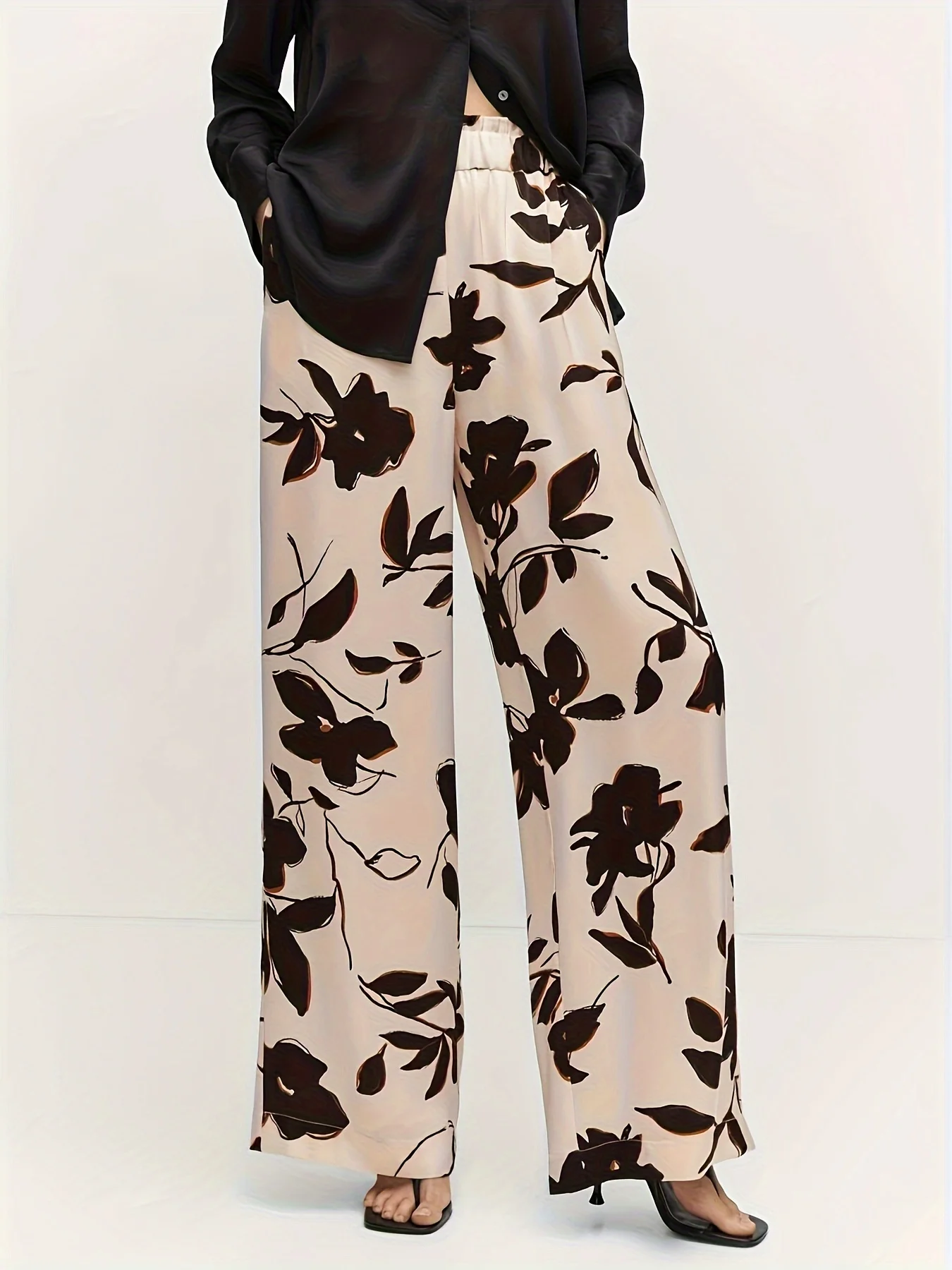 Plus Size Floral Pants  Flowy Wide Leg Stretchy Elastic WaistCasual Spring Summer Wear  Womens Plus Size Clothing Collect