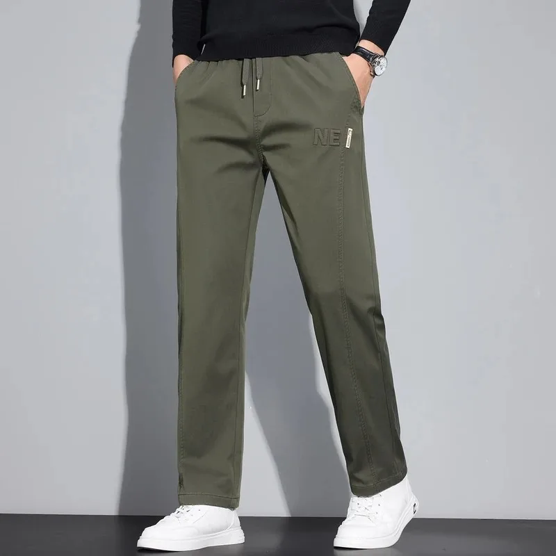 

Autumn Winter Straight Leg Casual Pants High Waist Slimming Embroidered Elastic Comfortable Faionable Trendy Long Trousers