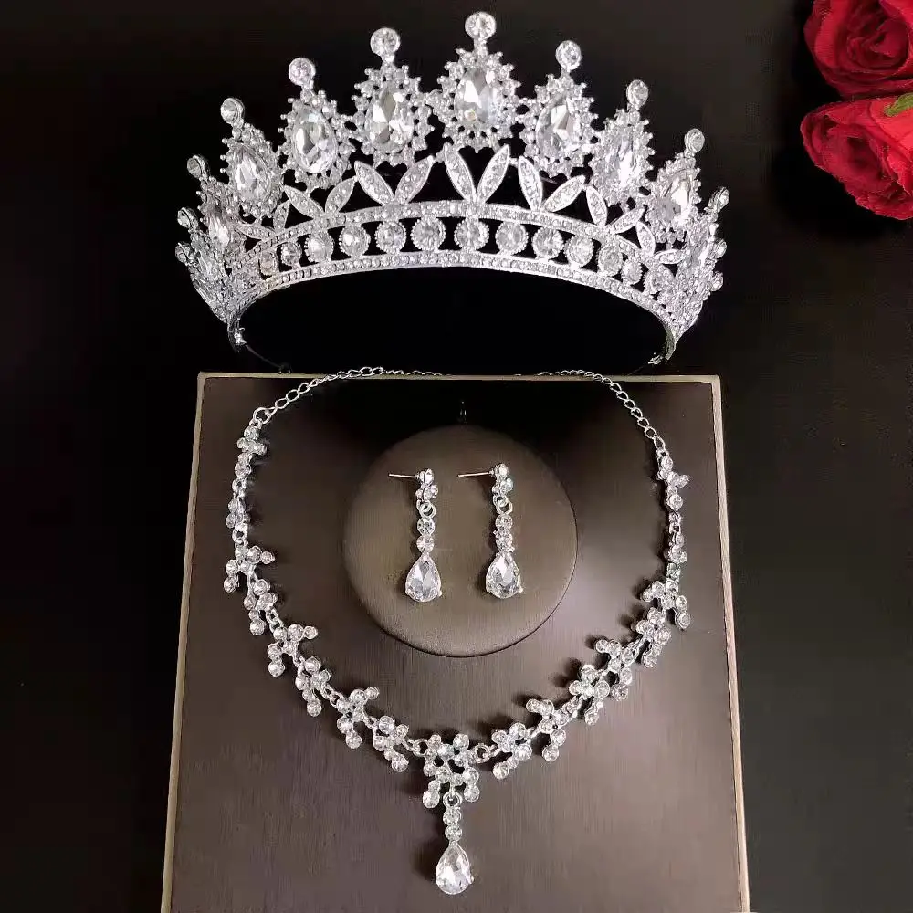 

Bridal Jewelry Sets for Women 15 Colors Wedding Crown Tiaras Earrings Necklace Bride Crown Costume Accessory