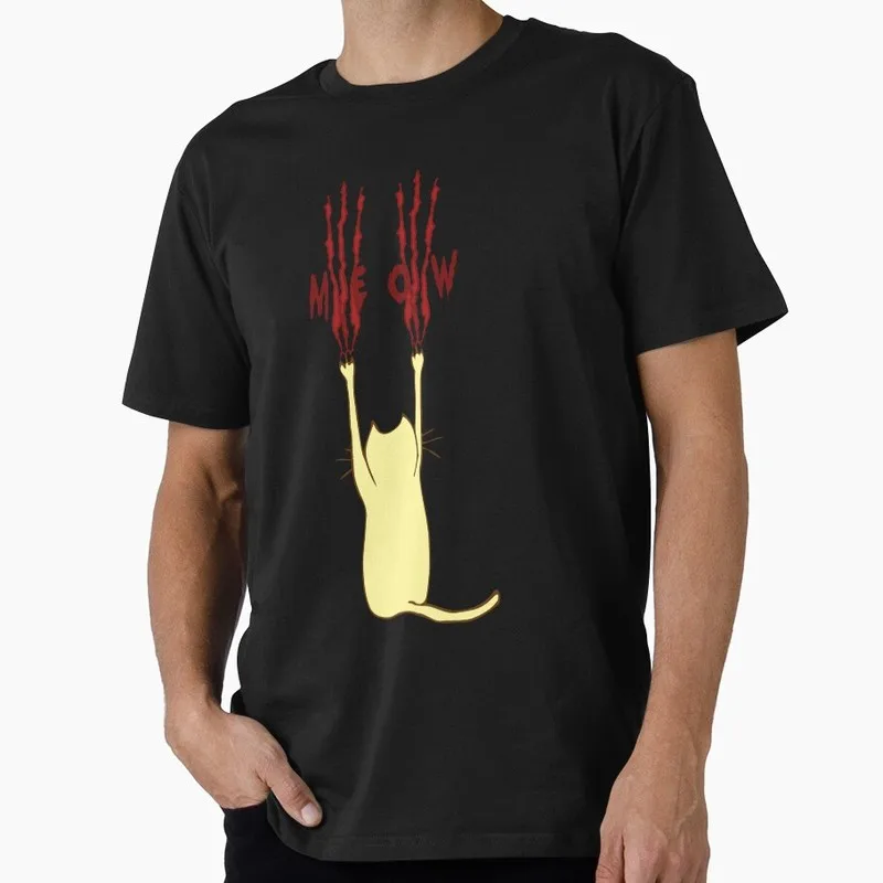 meow - scratch Funny Cat Gift T-shirt Men's Short Sleeve Graphic Clothes All Size Tops S-6XL 100% Cotton Printed Unisex Tee