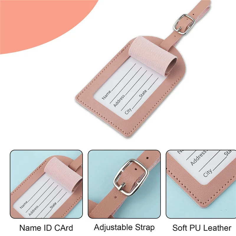 

4 Piece PU Leather Luggage Tag With Adjustable Strap Suitcase Tags Identifier Travel Bag With Privacy Protection Cover-Y79A