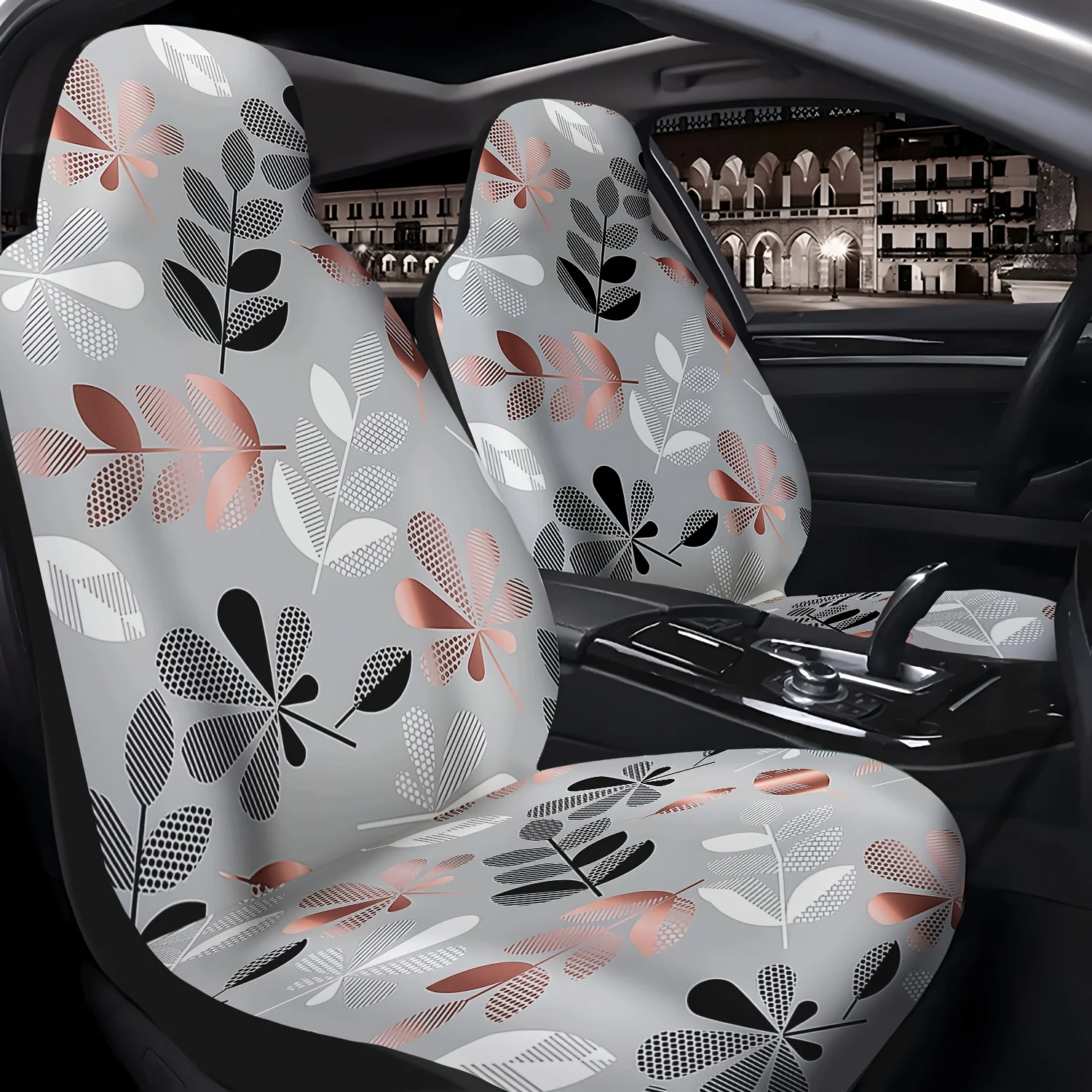 Set Of 2 Stylish Leaf Pattern Car Seat Covers, Cute Interior Seat Additions For Front Seat Protection, Suitable For Cars, Trucks