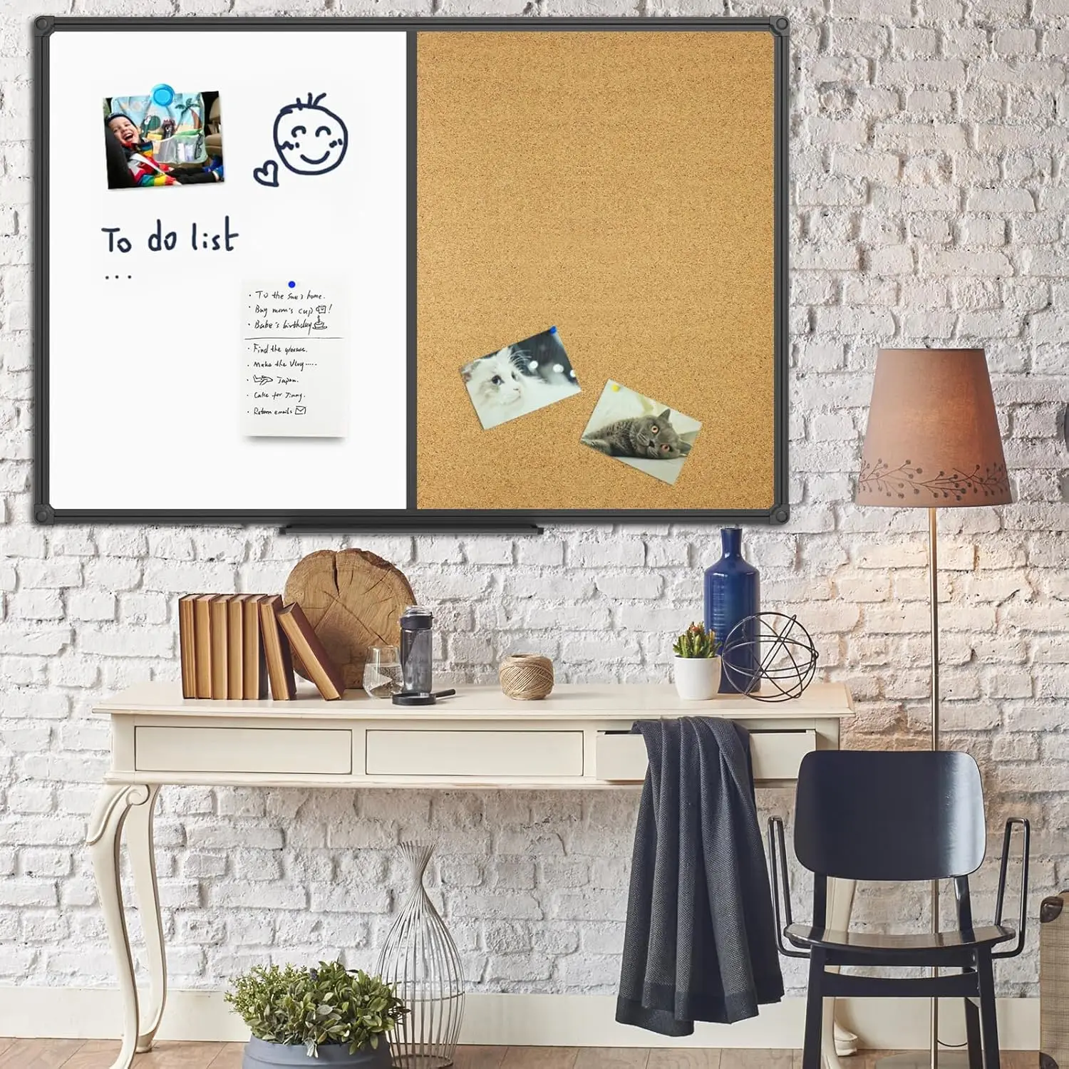 مجموعة سبورة بيضاء مغناطيسية مقاس 48 × 36، إطار من الألومنيوم الأسود مثبت على الحائط للمكتب والمنزل والمدرسة #5