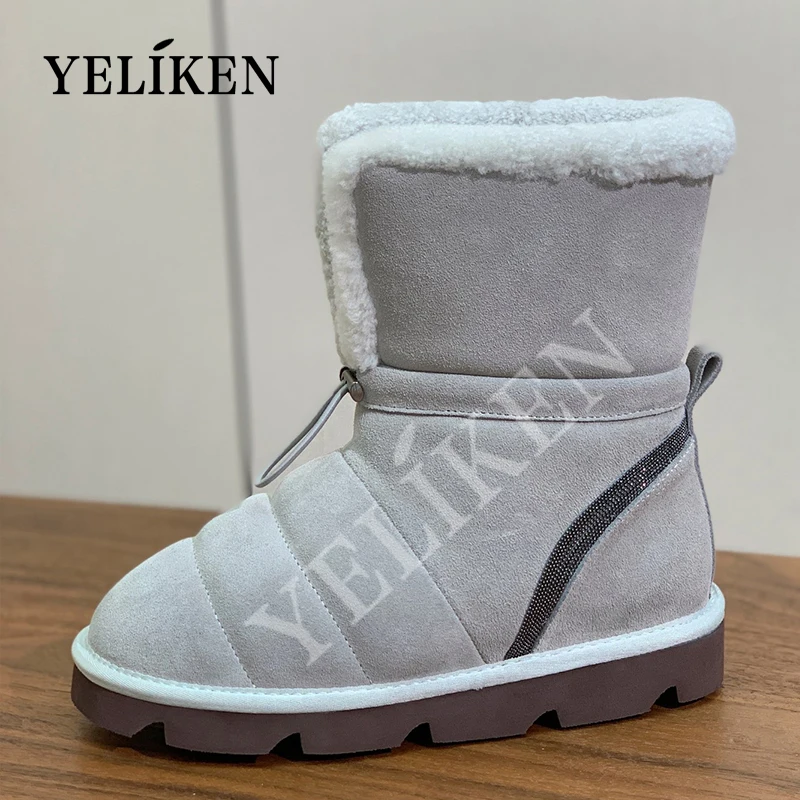 Autumn winter women's fluffy wool snow boots for girls comfortable warm cotton boots designer luxurious drawstring ankle boots