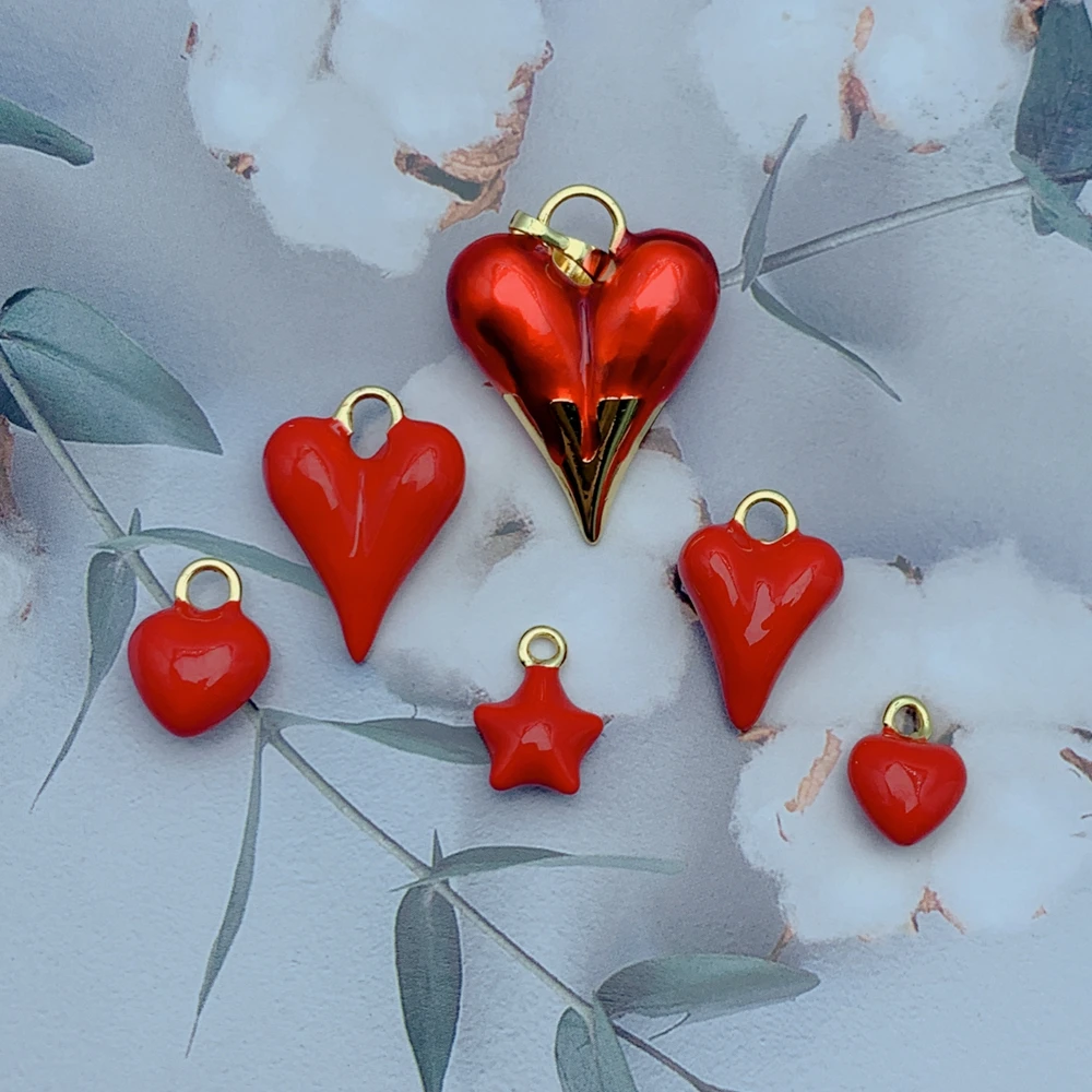 

Vintage Cute Enamel Red Love Heart Charms Pendants for Drop Earrings Necklaces Bracelets DIY Crafts Jewelry Making Accessories