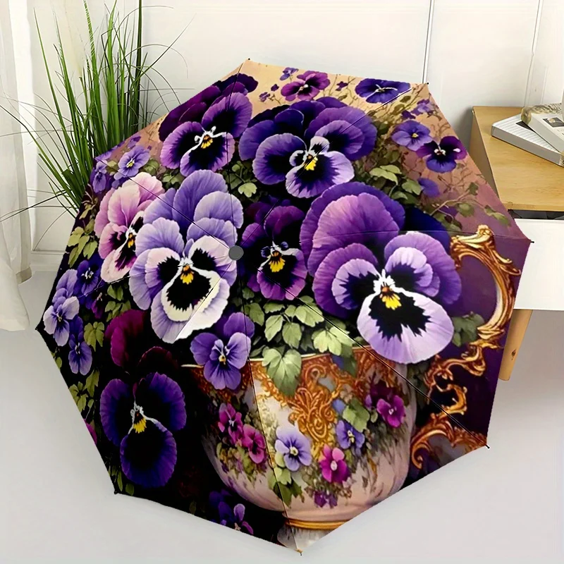 

1pc Flower Bouquet in Teacup Automatic Folding Umbrella Compact Lightweight for Outdoor AdventuresT64