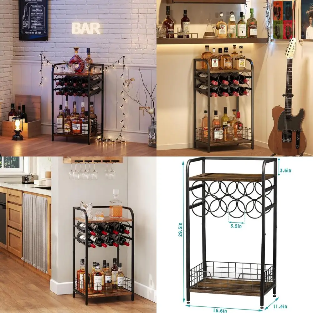 

Compact Corner Liquor Shelf: 8-Bottle Wine Rack & Mini Bar Cabinet for Home Living Room