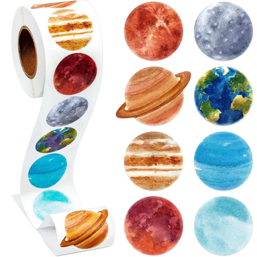 500Pcs/Roll Solar System Colored Planets Stickers 1.0'' Space Knowledge Learning Adorn Gifts Kettle Phone Kids Stationery Labels