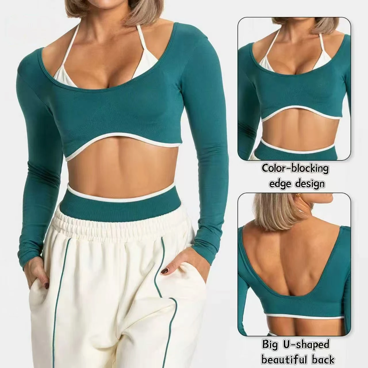 Seamless Yoga Long Sleeved Quick Dry T-Shirt Women Gym Top Women Fitness Sports Crop Top Ribbed Female Long Sleeve Yoga Clothing