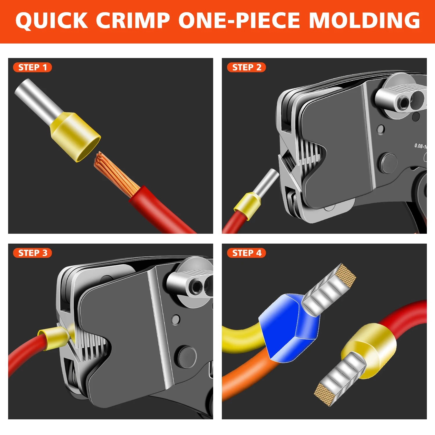 SJ-305C Kabelendhülsen-Crimpzange für Rohrformklemmen 0,08-16mm²/30-5AWG, Crimpzange mit Einstellknopf zur Steuerung der elektrischen Klemmung – Detail 6