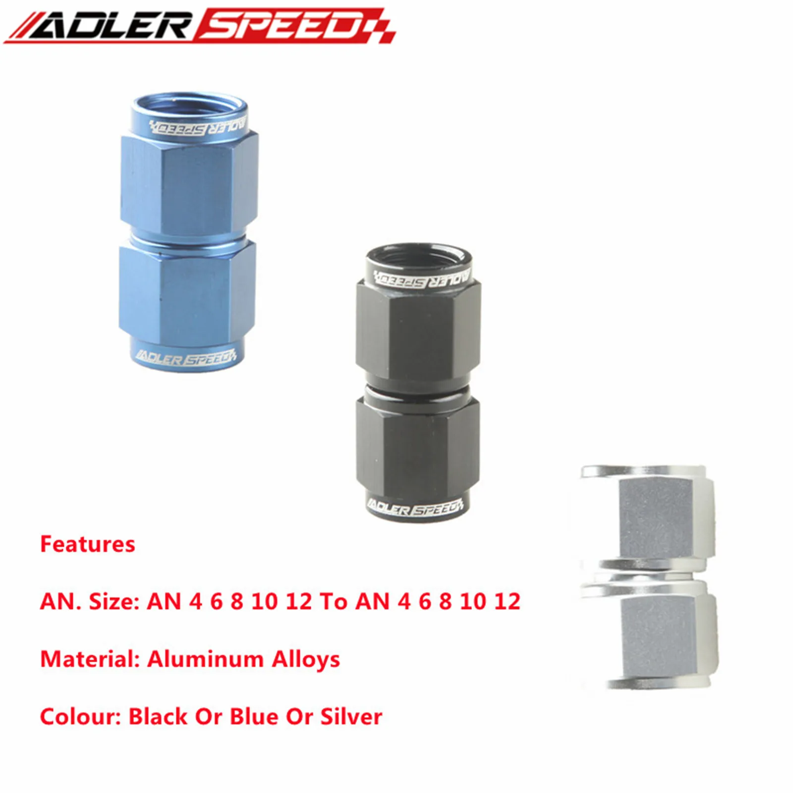 Aluminum AN3 4 6 8 10 12 Straight Female Flare to Swivel Female Coupler Fitting Adapter Oil Cooler Connectors Blue/Black